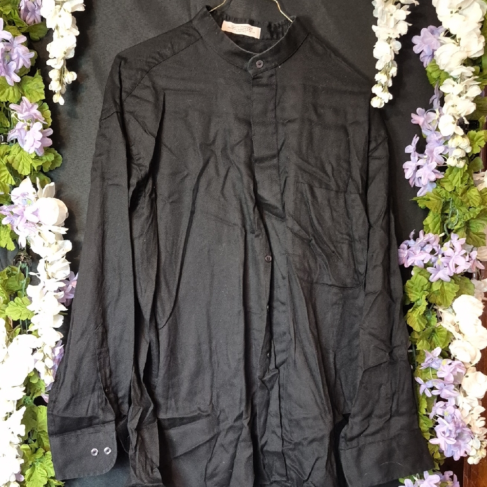 Unbranded Black Mandarin-Collar Button-Down Shirt